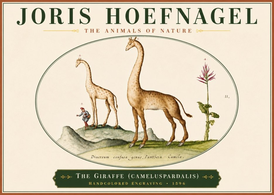 Joris Hoefnagel The Giraffe (Cameluspardalis) No6 - Juliste