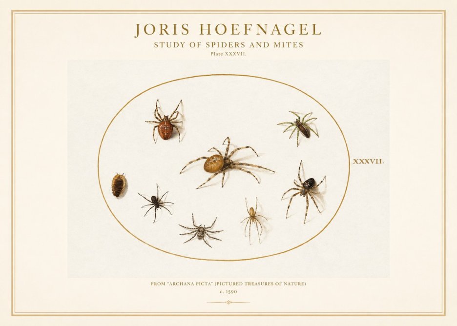 Joris Hoefnagel Study of Spiders and Mites - Plate Xxxvii. No1 - Juliste