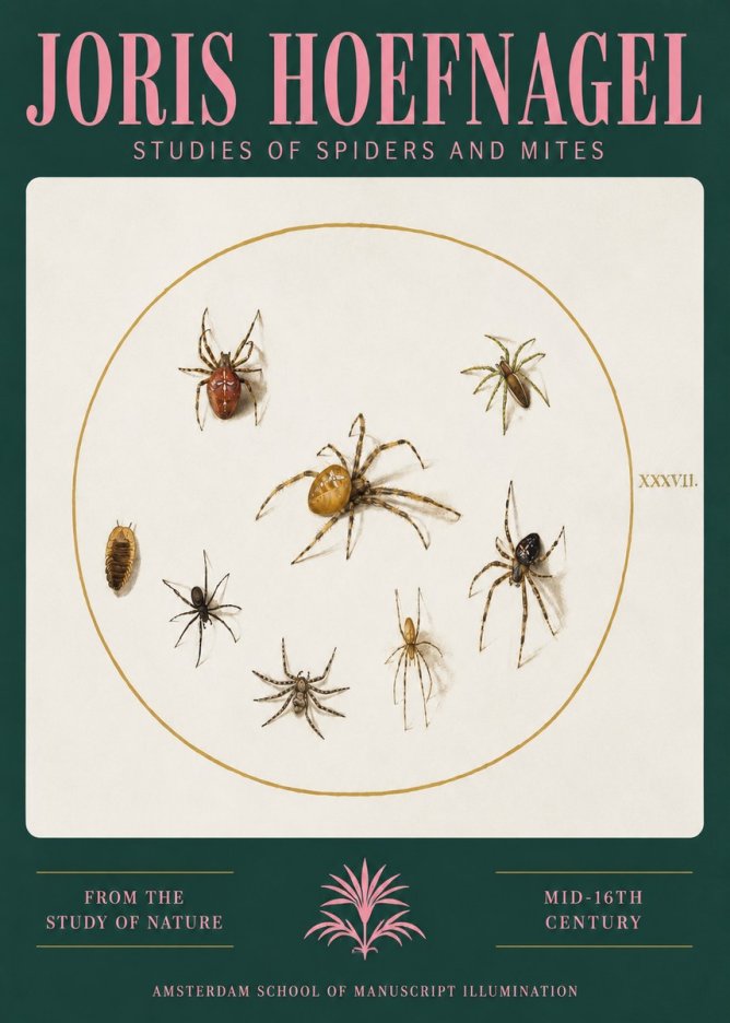 Joris Hoefnagel Study of Spiders and Mites - Plate Xxxvii. No3 - Juliste
