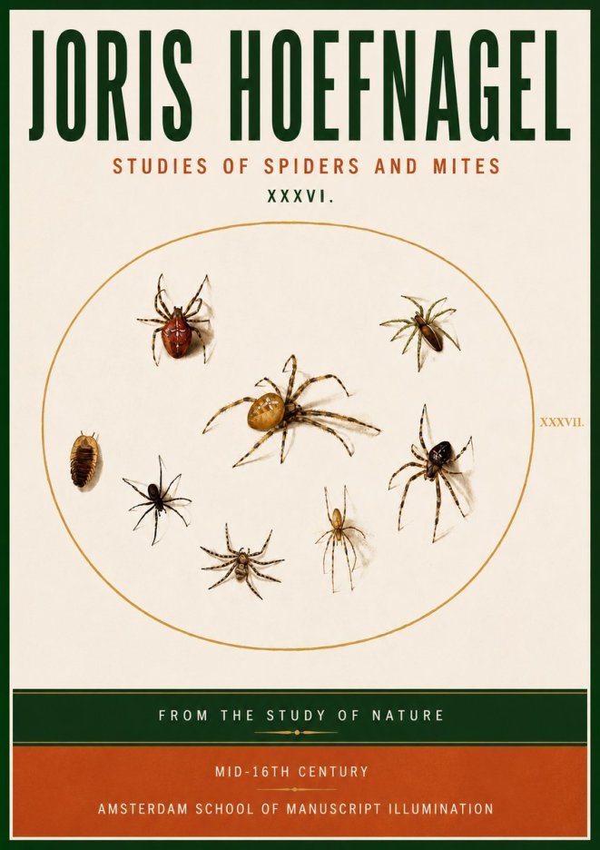 Joris Hoefnagel Study of Spiders and Mites - Plate Xxxvii. No5 - Juliste