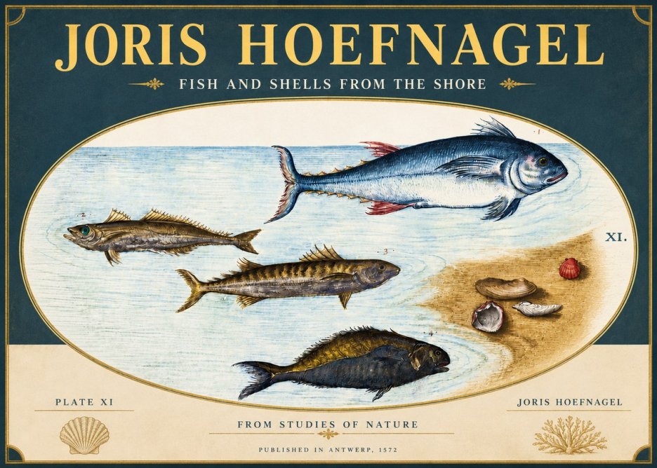 Joris Hoefnagel Fish and Shells from the Shore No4 - Juliste
