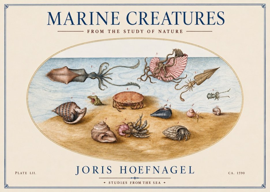 Joris Hoefnagel Marine Creatures - Plate Lii No4 - Juliste