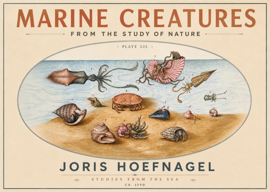 Joris Hoefnagel Marine Creatures - Plate Lii No5 - Juliste