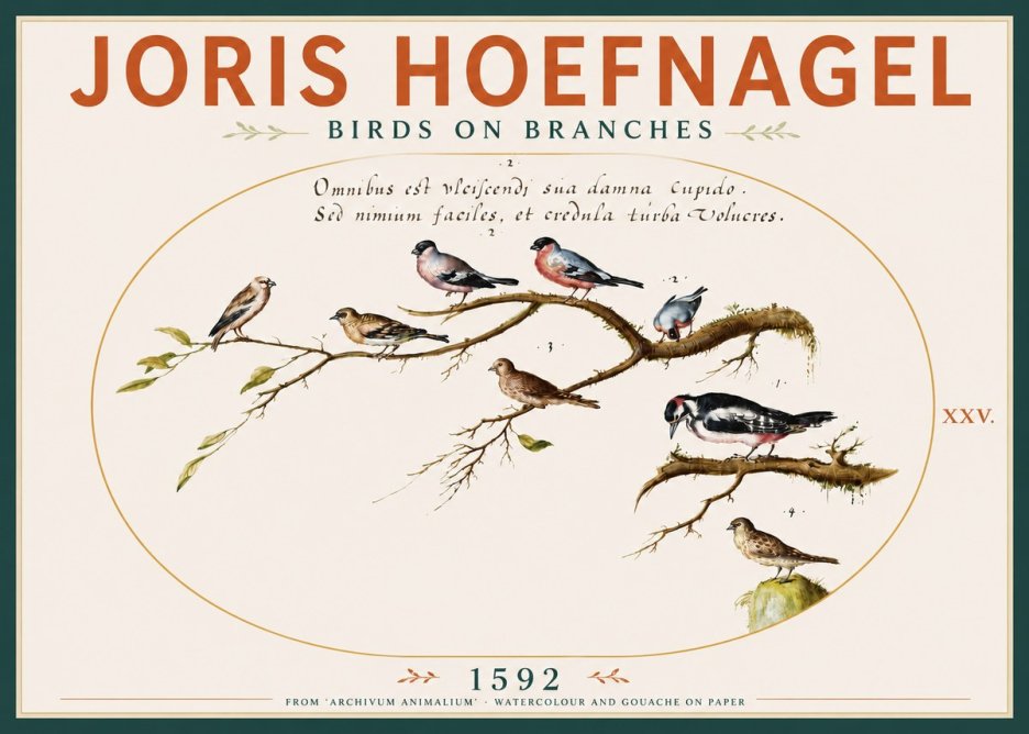 Joris Hoefnagel Birds on Branches No4 - Juliste