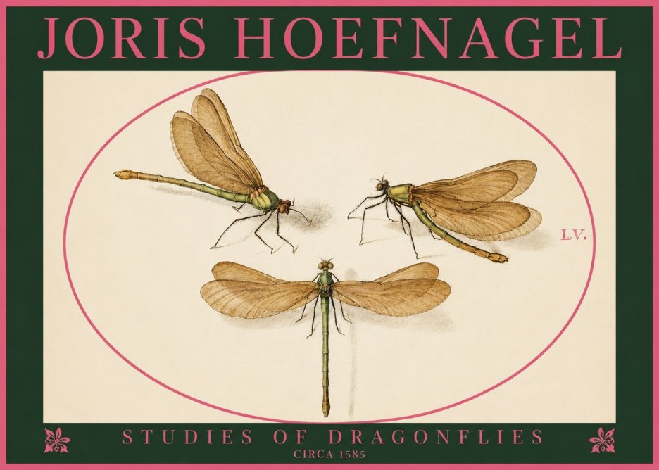Joris Hoefnagel Studies of Dragonflies No2 - Juliste