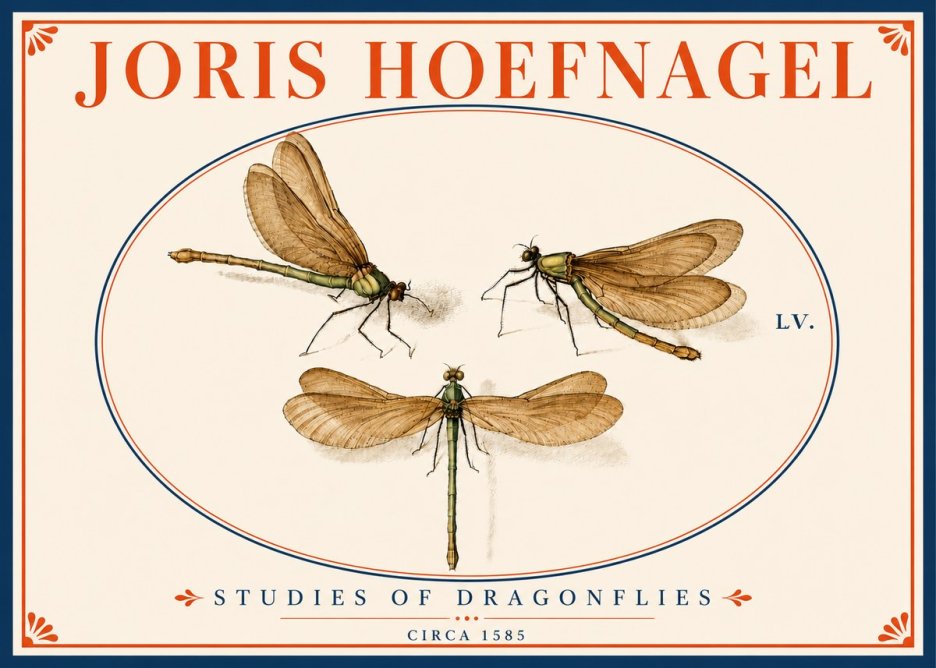 Joris Hoefnagel Studies of Dragonflies No5 - Juliste