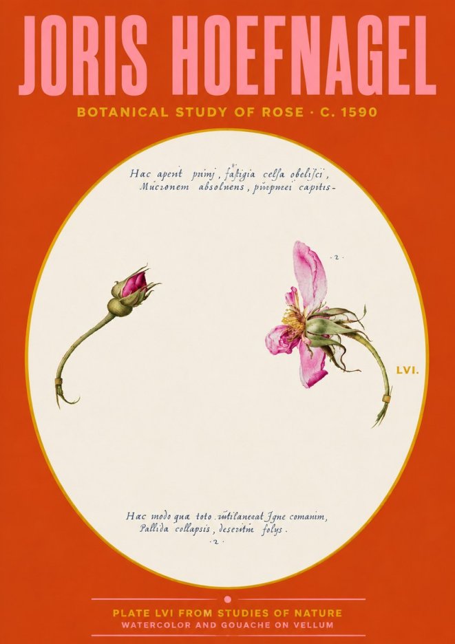Joris Hoefnagel Botanical Study of Rose No4 - Juliste