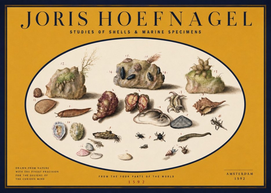 Joris Hoefnagel Studies of Shells & Marine Specimens No2 - Juliste