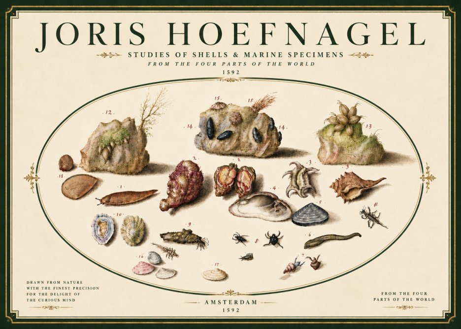 Joris Hoefnagel Studies of Shells & Marine Specimens No6 - Juliste