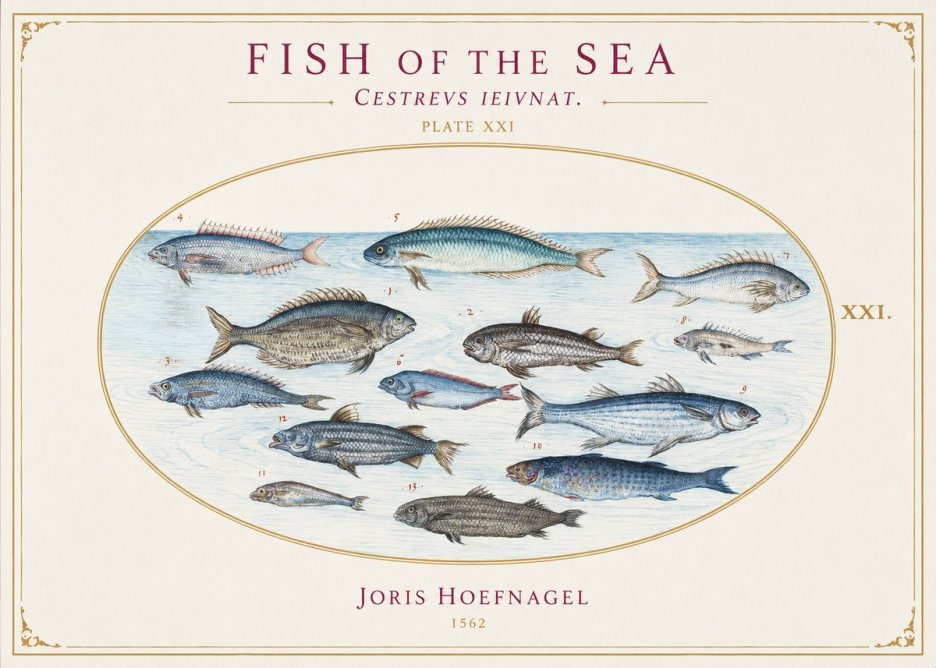 Joris Hoefnagel Fish of the Sea - Cestrevs Ieivnat. Plate Xxi No1 - Juliste