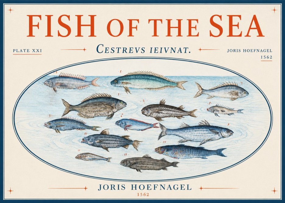 Joris Hoefnagel Fish of the Sea - Cestrevs Ieivnat. Plate Xxi No3 - Juliste