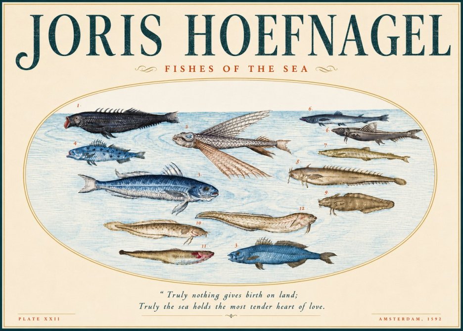 Joris Hoefnagel Fishes of the Sea I No4 - Juliste