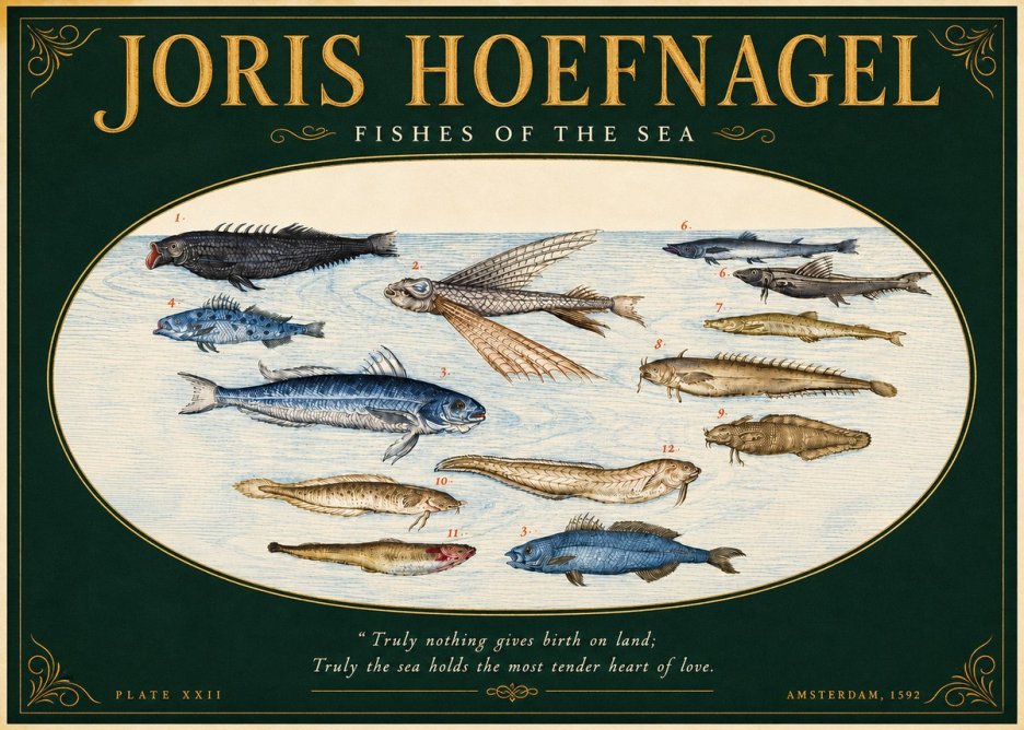 Joris Hoefnagel Fishes of the Sea I No5 - Juliste