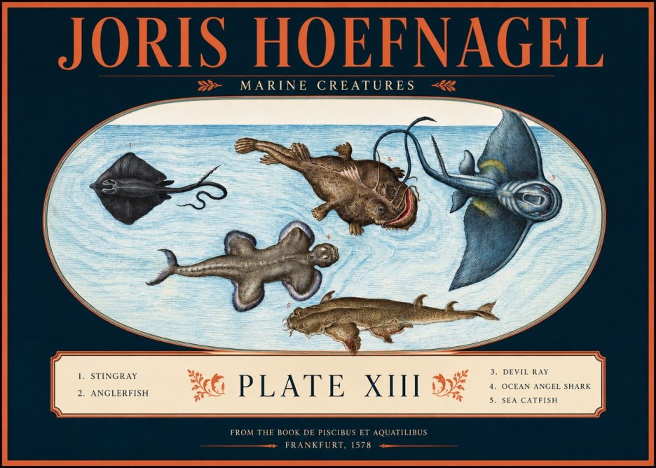 Joris Hoefnagel Marine Creatures Plate Xiii No2 - Juliste