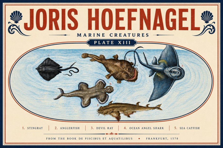 Joris Hoefnagel Marine Creatures Plate Xiii No6 - Juliste