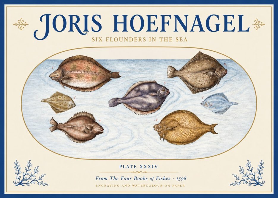 Joris Hoefnagel Six Flounders in the Sea No3 - Juliste