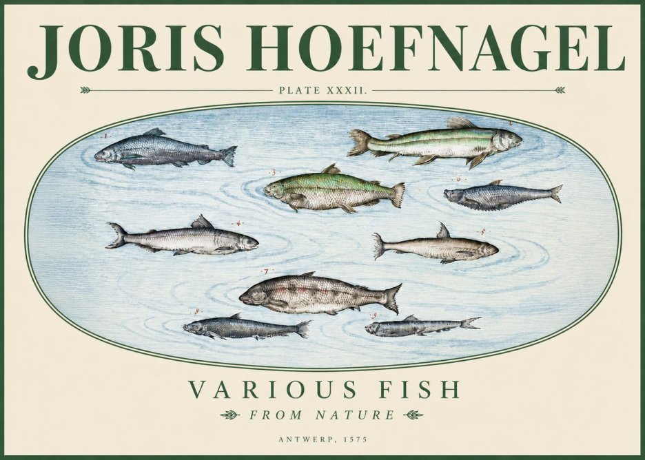 Joris Hoefnagel Various Fish from Nature No3 - Juliste