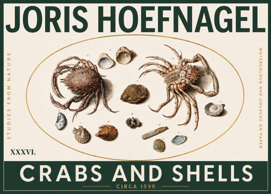 Joris Hoefnagel Crabs and Shells - Studies from Nature No5 - Juliste