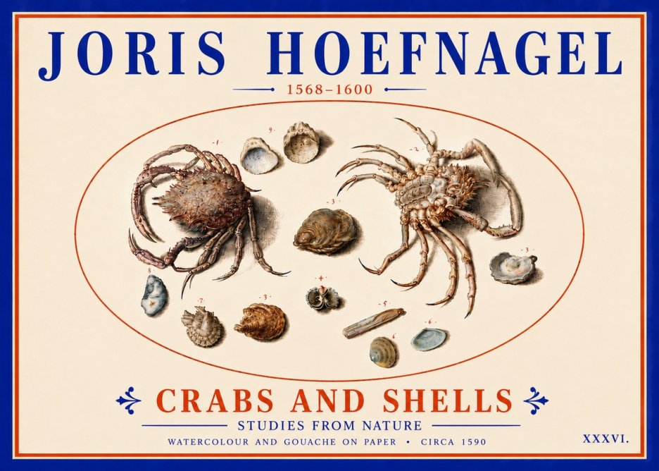 Joris Hoefnagel Crabs and Shells - Studies from Nature No6 - Juliste