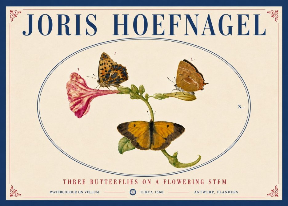 Joris Hoefnagel Three Butterflies on a Flowering Stem No5 - Juliste