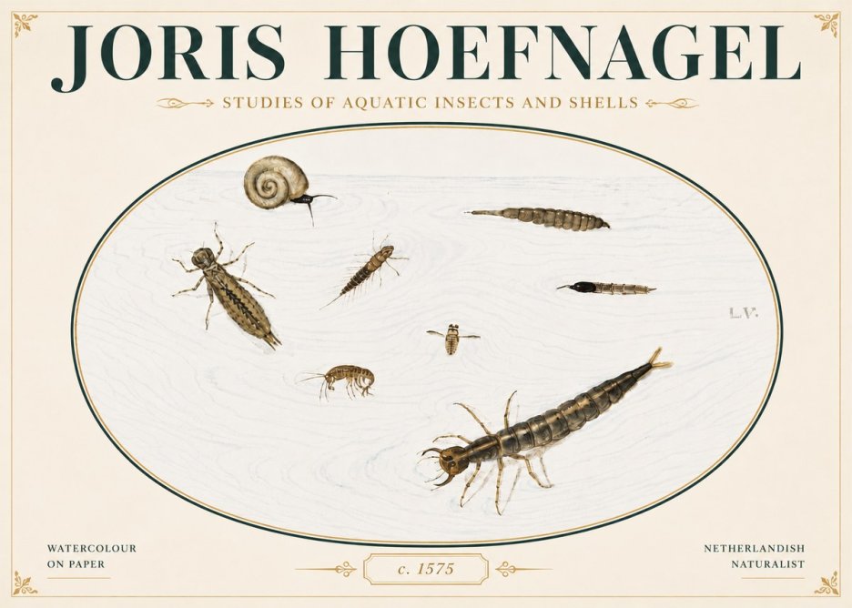 Joris Hoefnagel Studies of Aquatic Insects and Shells No4 - Juliste