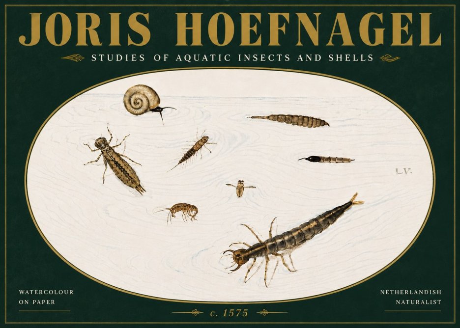 Joris Hoefnagel Studies of Aquatic Insects and Shells No5 - Juliste