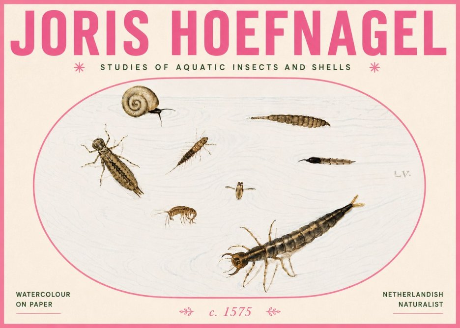 Joris Hoefnagel Studies of Aquatic Insects and Shells No6 - Juliste