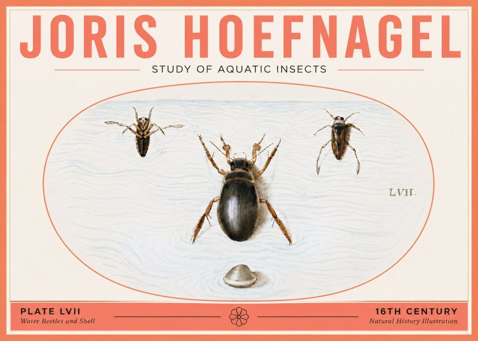 Joris Hoefnagel Water Beetles and Shell No5 - Juliste