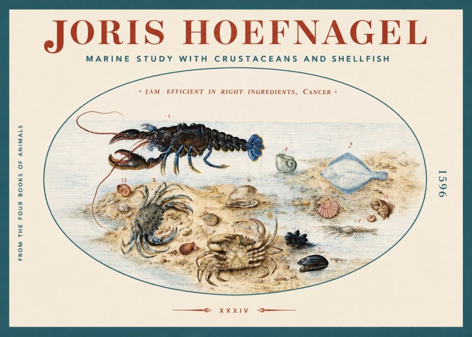 Joris Hoefnagel Marine Study with Crustaceans and Shellfish No3 - Juliste