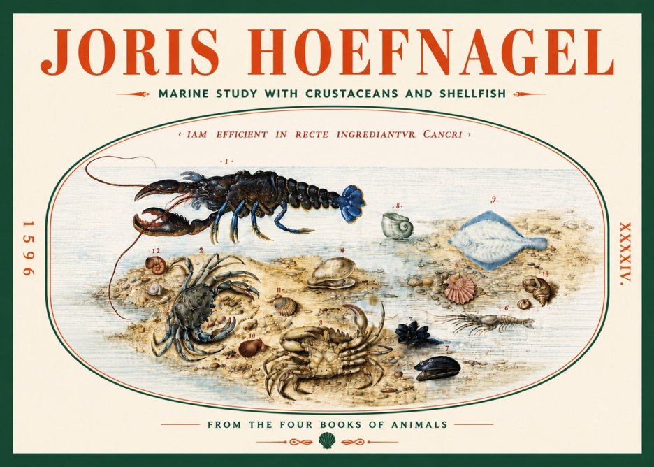 Joris Hoefnagel Marine Study with Crustaceans and Shellfish No5 - Juliste