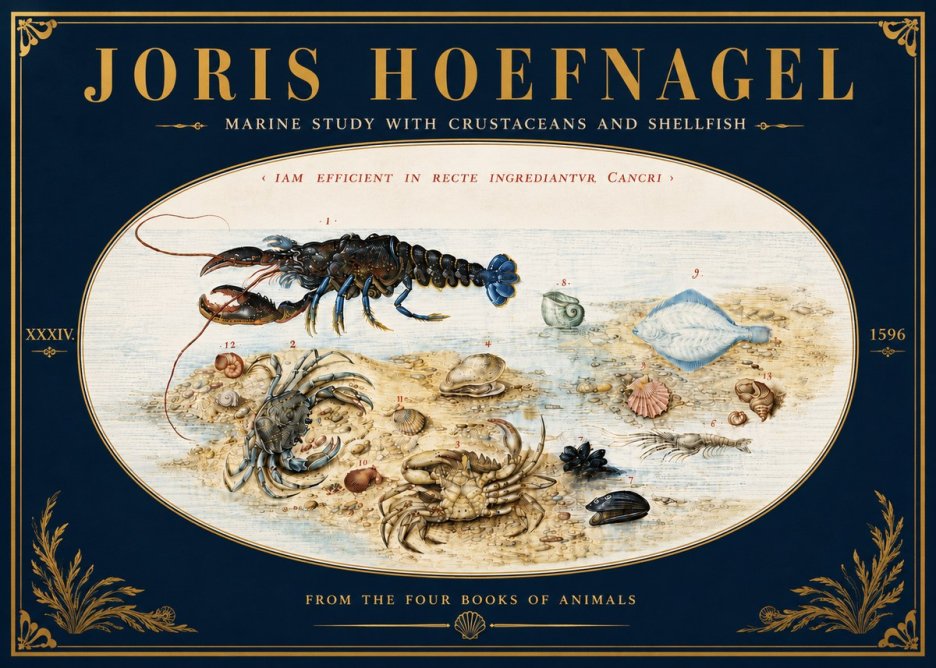 Joris Hoefnagel Marine Study with Crustaceans and Shellfish No6 - Juliste