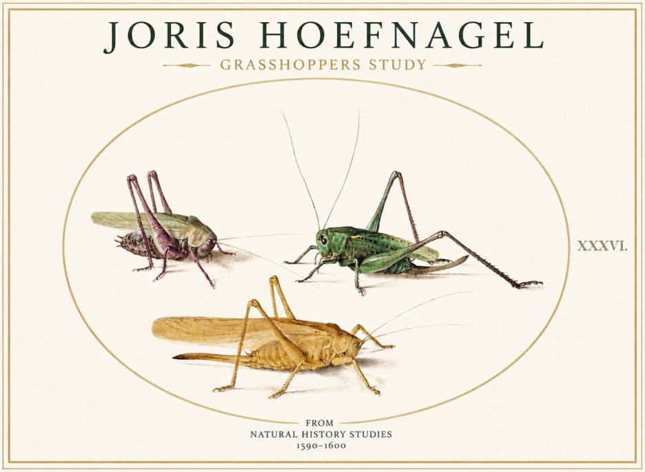 Joris Hoefnagel Grasshoppers Study No1 - Juliste
