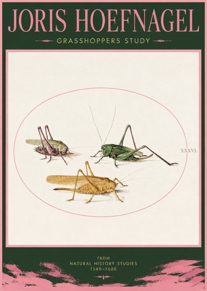 Joris Hoefnagel Grasshoppers Study No2 - Juliste