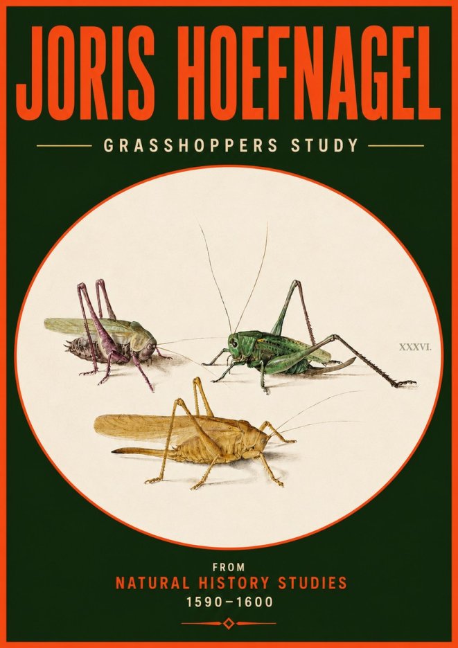 Joris Hoefnagel Grasshoppers Study No4 - Juliste