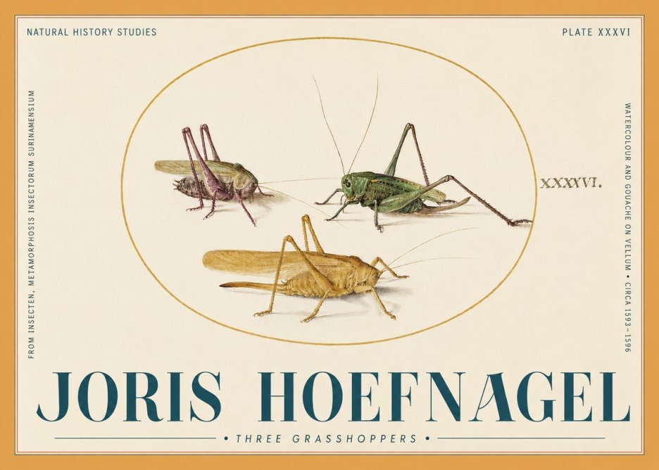 Joris Hoefnagel Grasshoppers Study No6 - Juliste