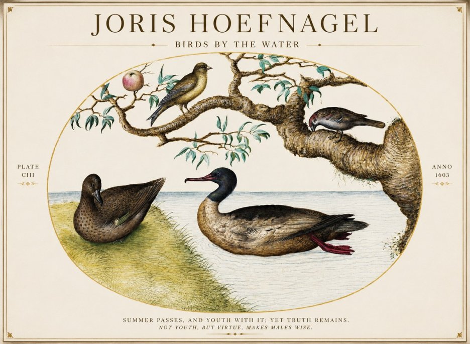 Joris Hoefnagel Ducks and Passerines with Apple Tree No5 - Juliste