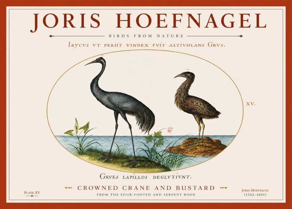 Joris Hoefnagel Crowned Crane and Bustard No3 - Juliste