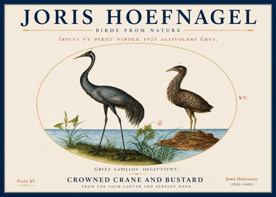 Joris Hoefnagel Crowned Crane and Bustard No4 - Juliste