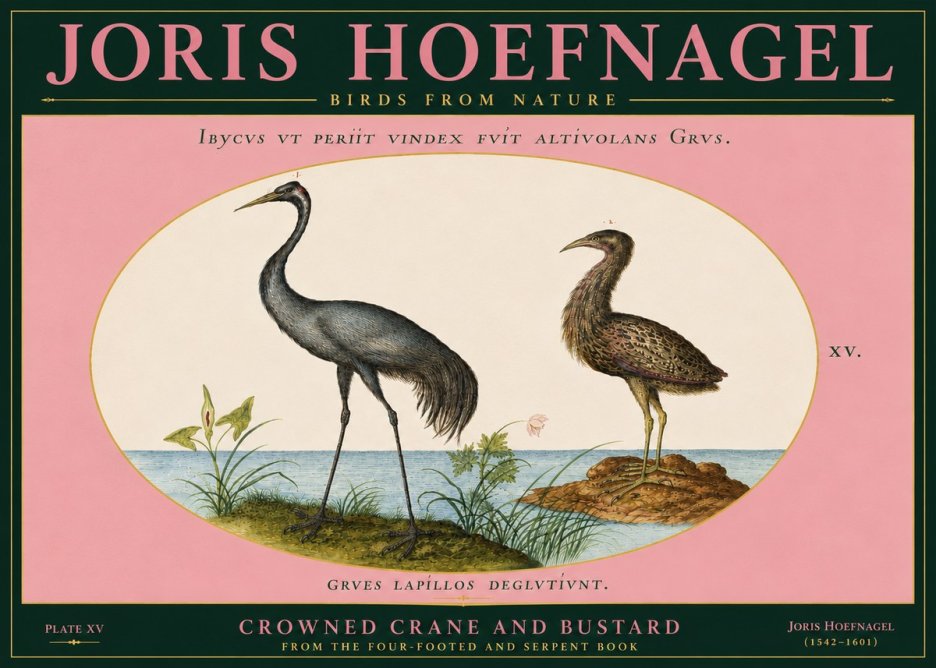 Joris Hoefnagel Crowned Crane and Bustard No5 - Juliste