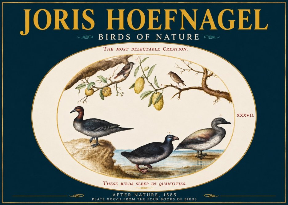 Joris Hoefnagel Plate Xxxvii from the Four Books of Birds No4 - Juliste