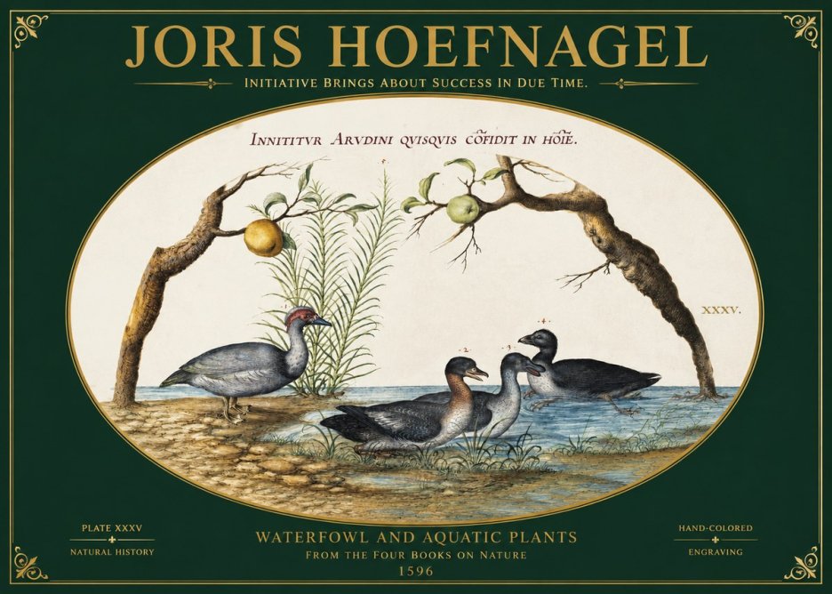 Joris Hoefnagel Waterfowl and Aquatic Plants No2 - Juliste