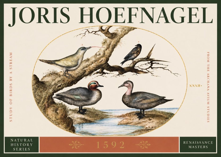 Joris Hoefnagel Study of Birds by a Stream No2 - Juliste
