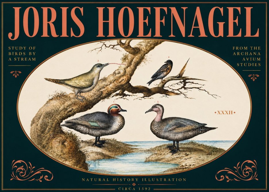 Joris Hoefnagel Study of Birds by a Stream No6 - Juliste
