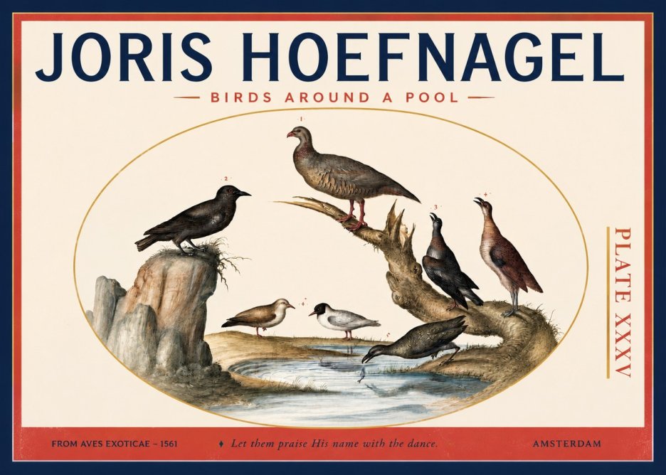 Joris Hoefnagel Birds Around a Pool No2 - Juliste