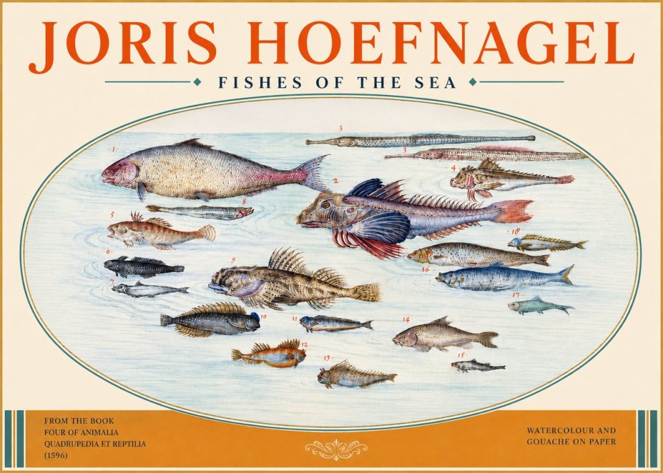 Joris Hoefnagel Fishes of the Sea III No3 - Juliste