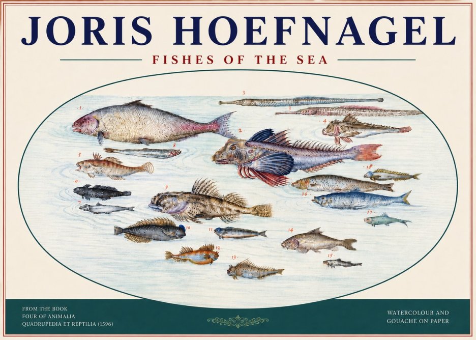 Joris Hoefnagel Fishes of the Sea III No4 - Juliste