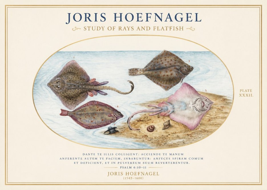 Joris Hoefnagel Study of Rays and Flatfish No1 - Juliste