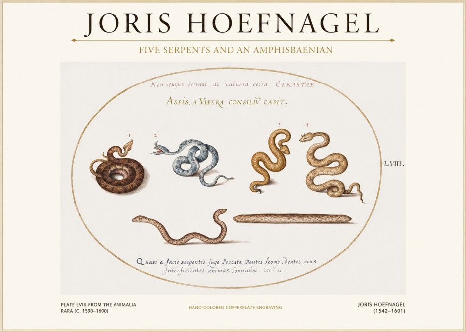 Joris Hoefnagel Five Serpents and an Amphisbaenian No1 - Juliste