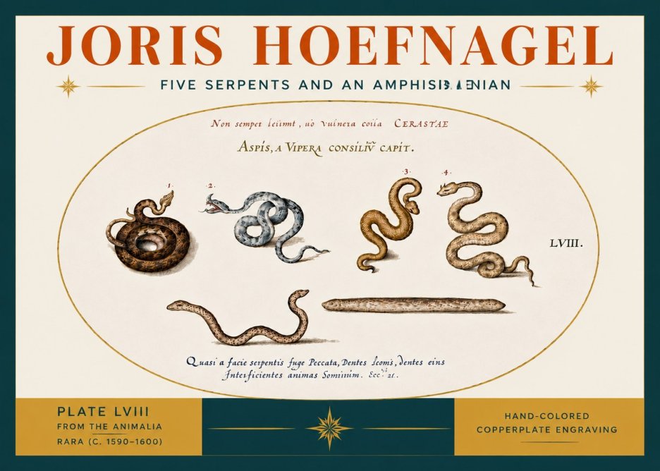 Joris Hoefnagel Five Serpents and an Amphisbaenian No6 - Juliste