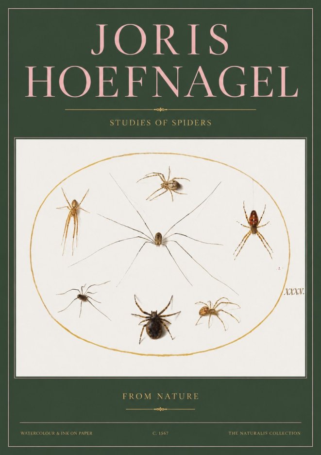 Joris Hoefnagel Studies of Spiders from Nature No2 - Juliste